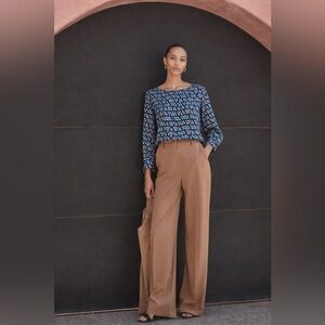 Ann Taylor Colorful Geometric Print Teal Blouse Top Shirt XS